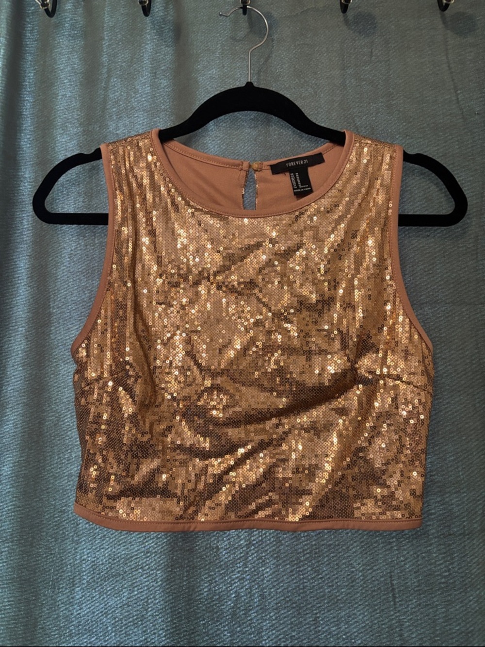 Forever 21 Rose Gold Sequin Crop Top
